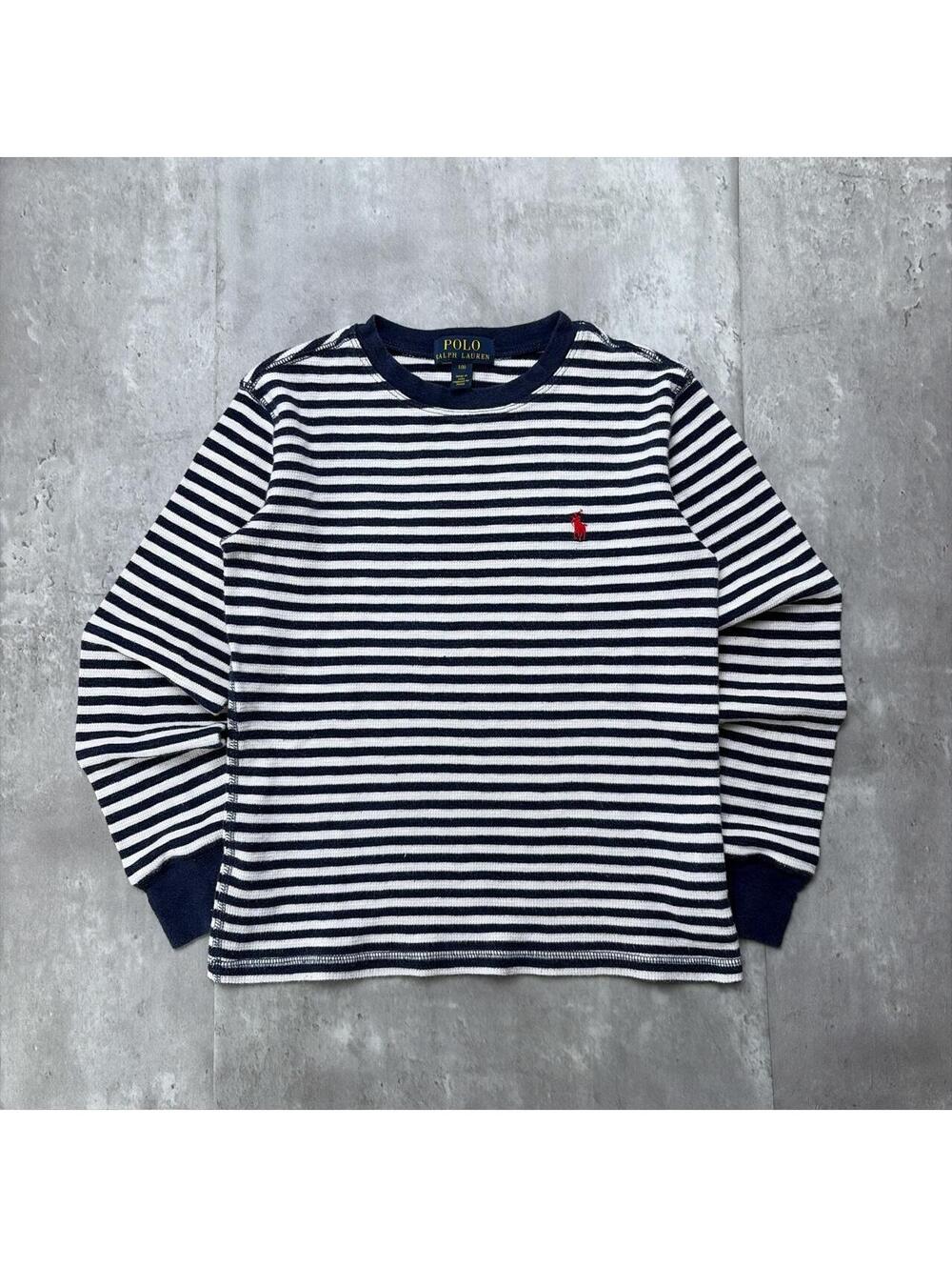 Y2K Navy Polo Ralph Lauren Grunge Striped Long Sleeve Thermal Shirt